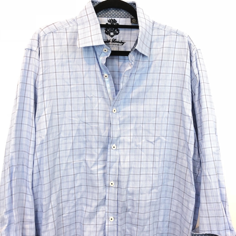 English laundry flip cuff blue checkered shirt